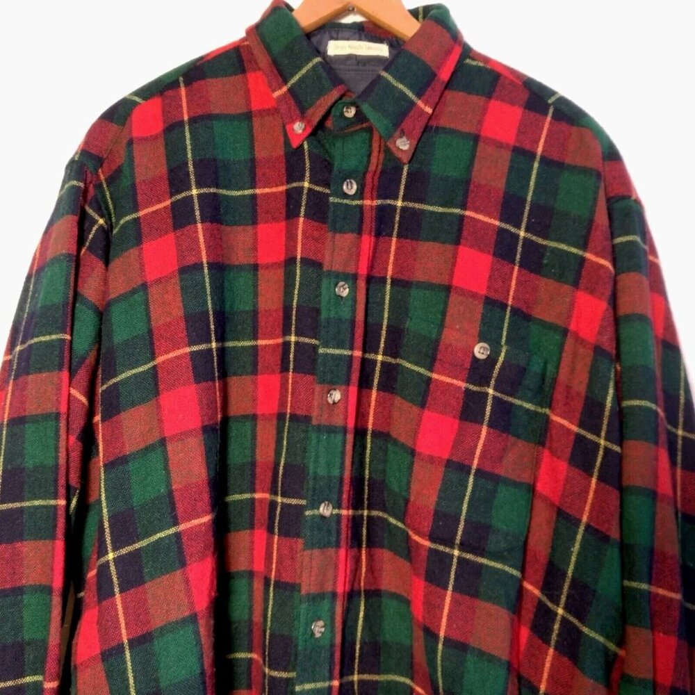 Vintage Tidewater Traders Shirt Large Button Down Wool Blend Plaid Lumberjack